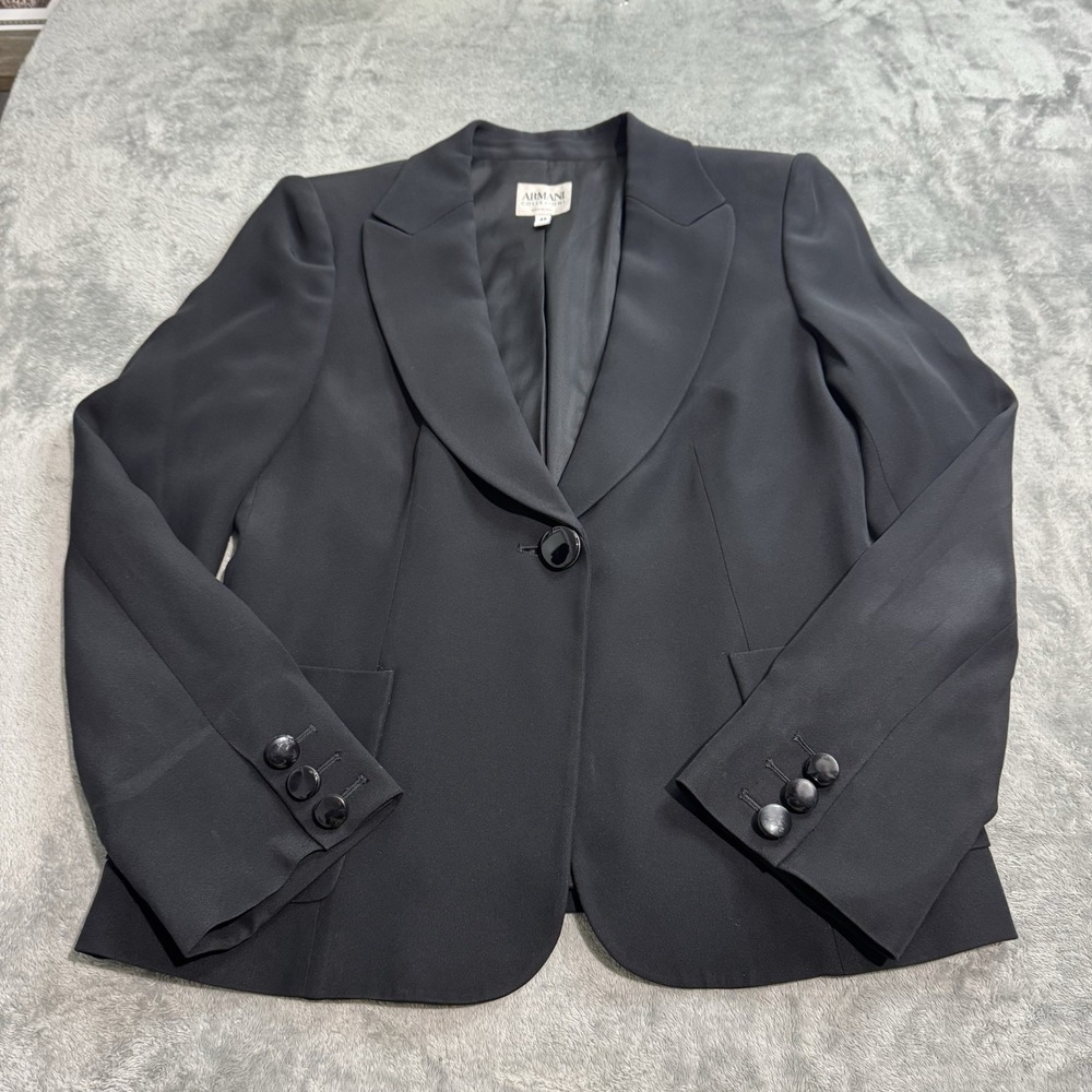Armani Collezioni Blazer Women's 48 Black Lined Single Breasted Pockets Jacket